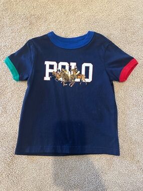 Polo by Ralph Lauren Navy Tee with Multicolor Sleeve Trim